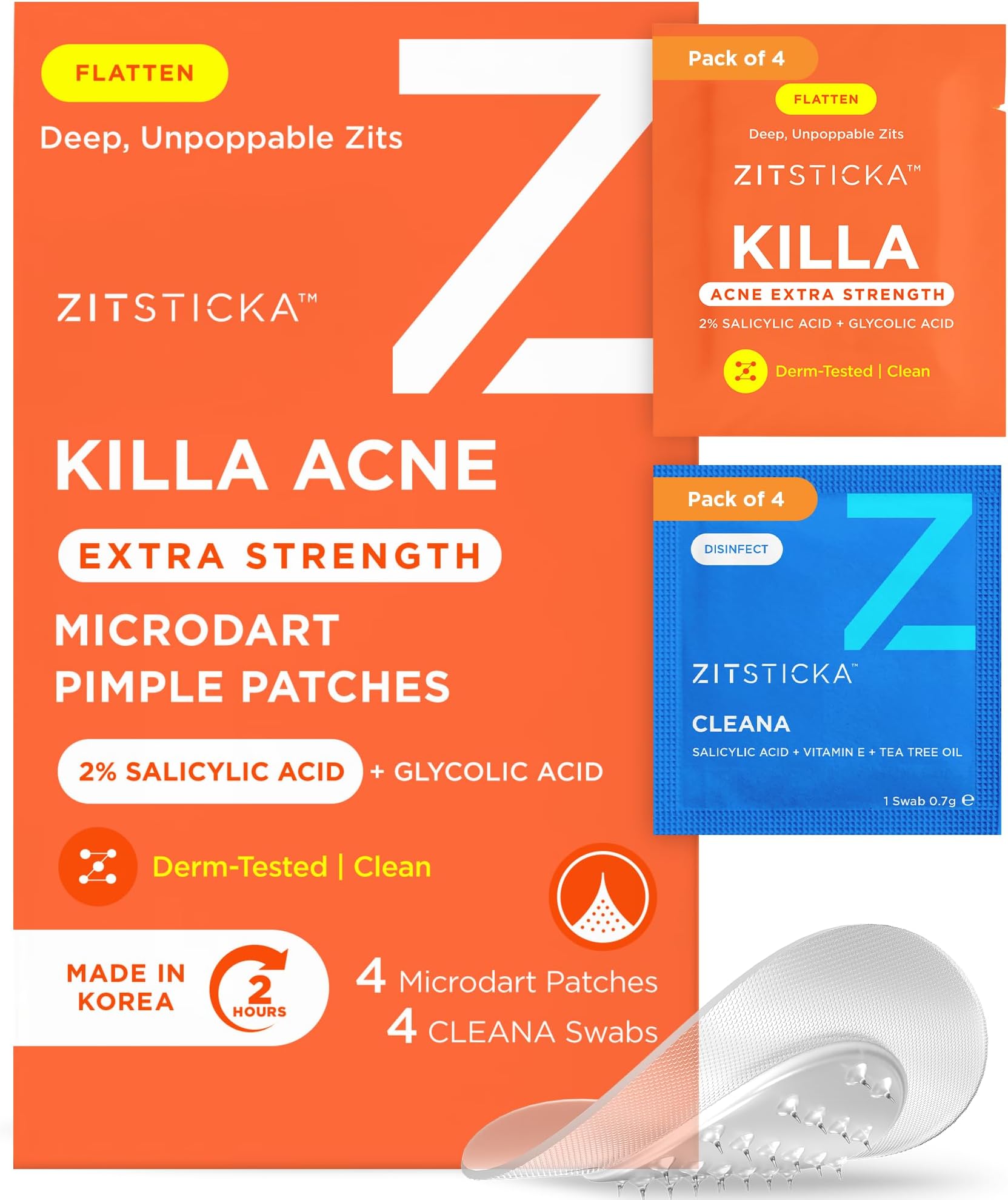 ZitSticka KILLA Extra Strength Medical Grade Acne Patches - Advanced Fast Acting Patches for First Zits - 4 Pack - Starts Working in 2 Hours