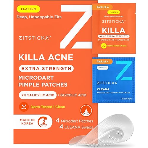 ZitSticka Extra Strength Killa Acne Microdart Patches for Face - OTC Acne Treatment with 2% Salicylic Acid - Fast Acting Microdarts for Deep, Early-Stage Zits & Blemish - 4 Count