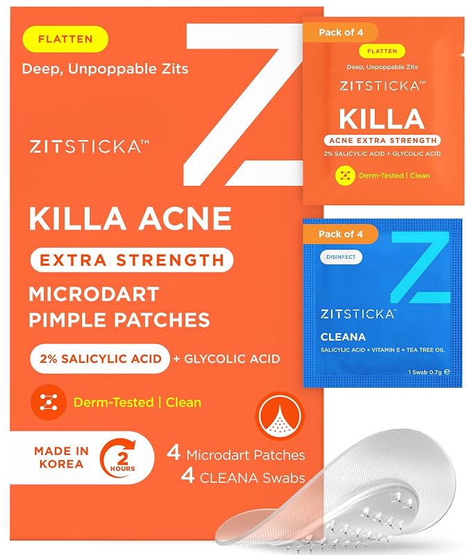 ZitSticka Killa Acne Extra Strength Adesivos faciais com microagulhas, pacote com 4