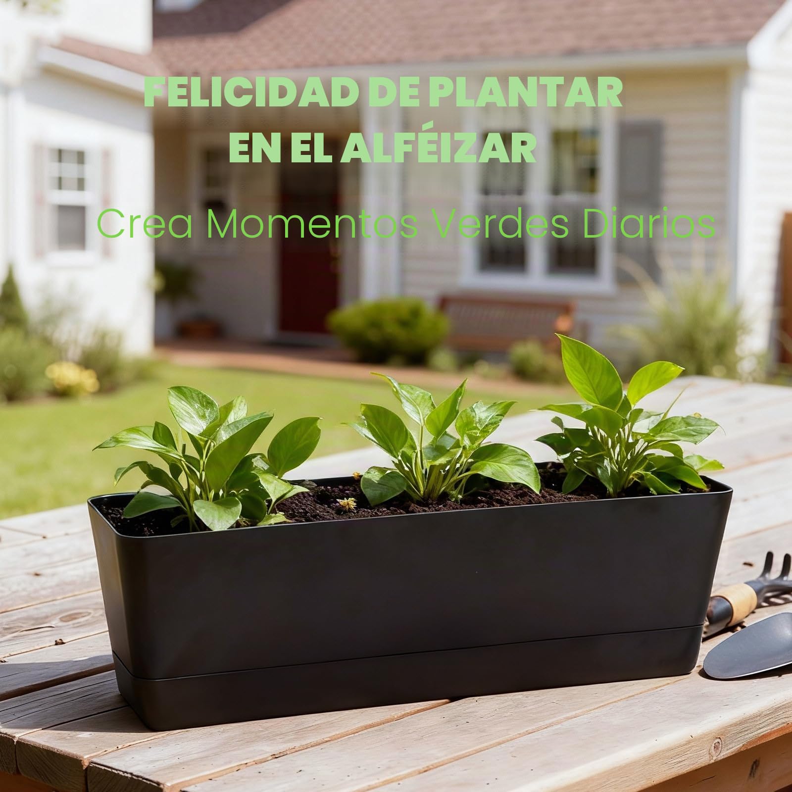 Bamworld Macetas y Maceteros de Plástico Juego de 3 Jardineras para Ventana 40x10 cm con Bandeja para Hierbas en Balcón Oficina de Interior y Exterior