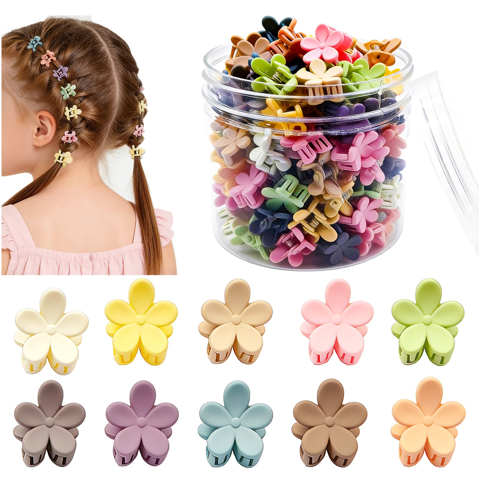 Photo 1 of 100Pcs Mini Flower Hair Clips for Kids, Cute Mini Claw Clips Hair Pins Barrettes Colorful Toddler Small Hair Accessories for Girls Teens Women (Colorful - Flowers)