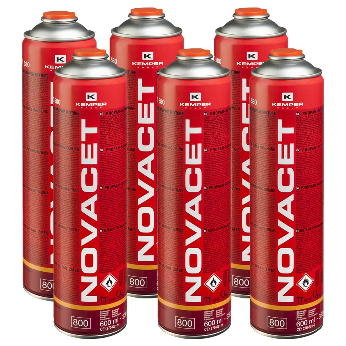KEMPER - Pack de 6 Cartouches gaz 330g Butane Propane mix NOVACET 600ml Bonbonne gaz universelle valve 7/16