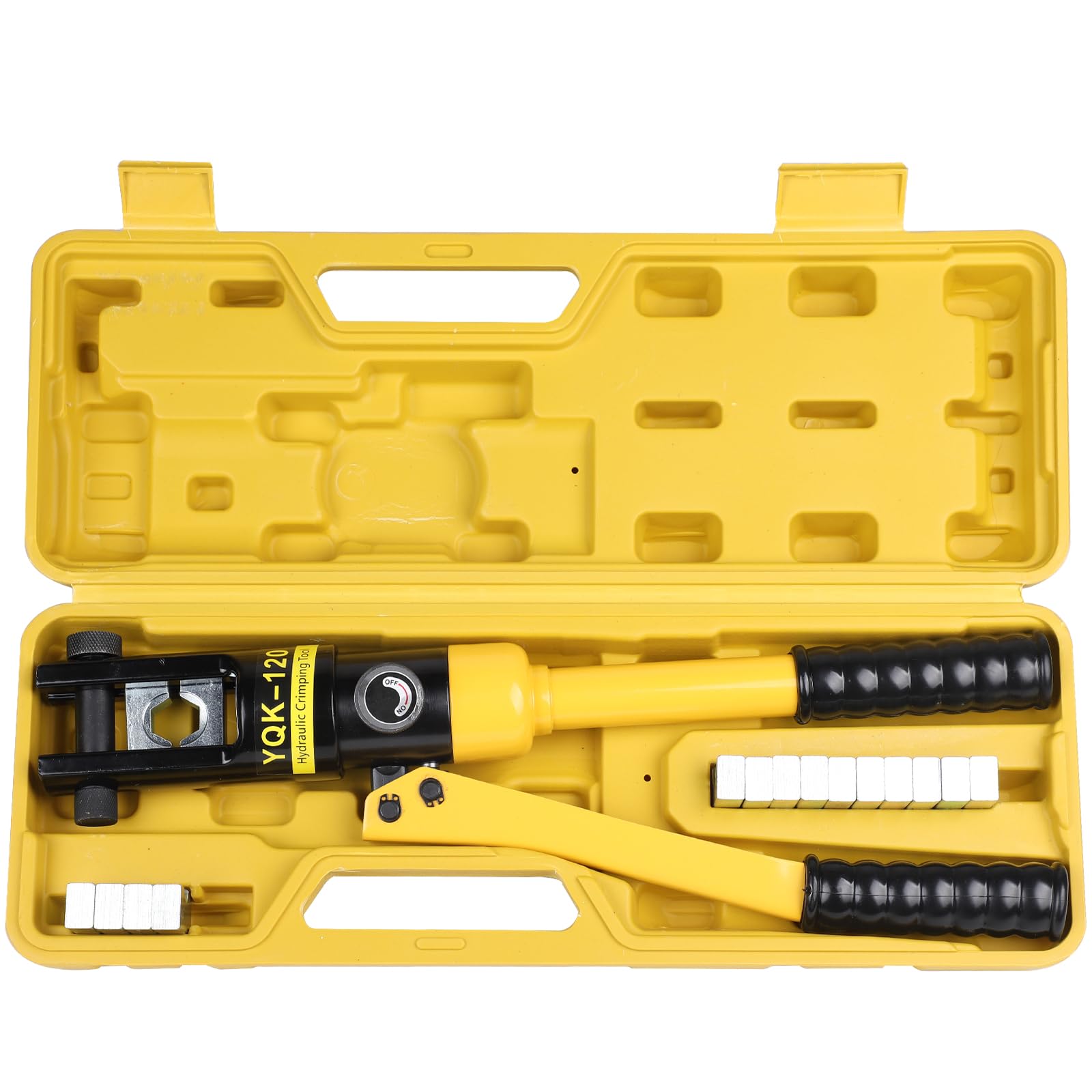 SWAWIS 12T Pinza Crimpatrice Idraulica 10–120 mm² Pinza Crimpatrice Capicorda con 8 Set di Stampi per Terminali in Rame e Alluminio Adatta per Cavi da 8 AWG-4/0 AWG