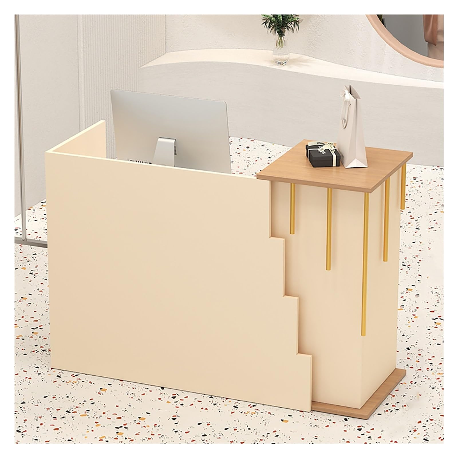 Comptoir de réception moderne, table de comptoir en forme de L avec tiroirs – Réception de salon et de bureau pour la caisse et la réception