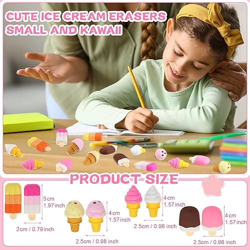 Miniatura 3 de PerKoop 50 borradores de helado para niños, divertidos borradores de comida de postre, lindos recuerdos de fiesta de helados para niños, recompensas