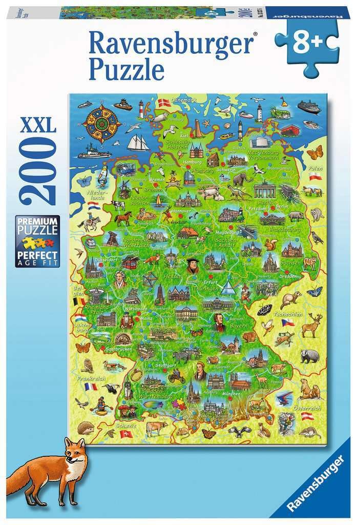 Ravensburger Kinderpuzzle - Bunte Deutschlandkarte - 200 Teile Puzzle für Kinder ab 8 Jahren
