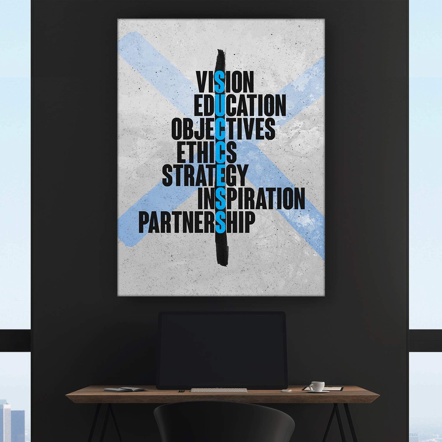 Amazon.com: SuccessHuntersPrints 勵志名言佳句- 成功拼圖- 裱框辦公室和家庭牆壁藝術裝飾海報-  視覺教育目標倫理策略靈感夥伴關係: 居家與廚房