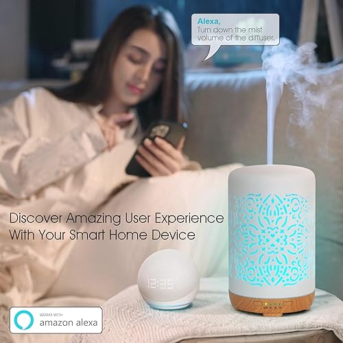 Miniatura 4 de Earnest Living Difusor inteligente de aceites esenciales WiFi blanco difusor de cerámica de 8.5 fl oz con Alexa App Control de teléfono LED y