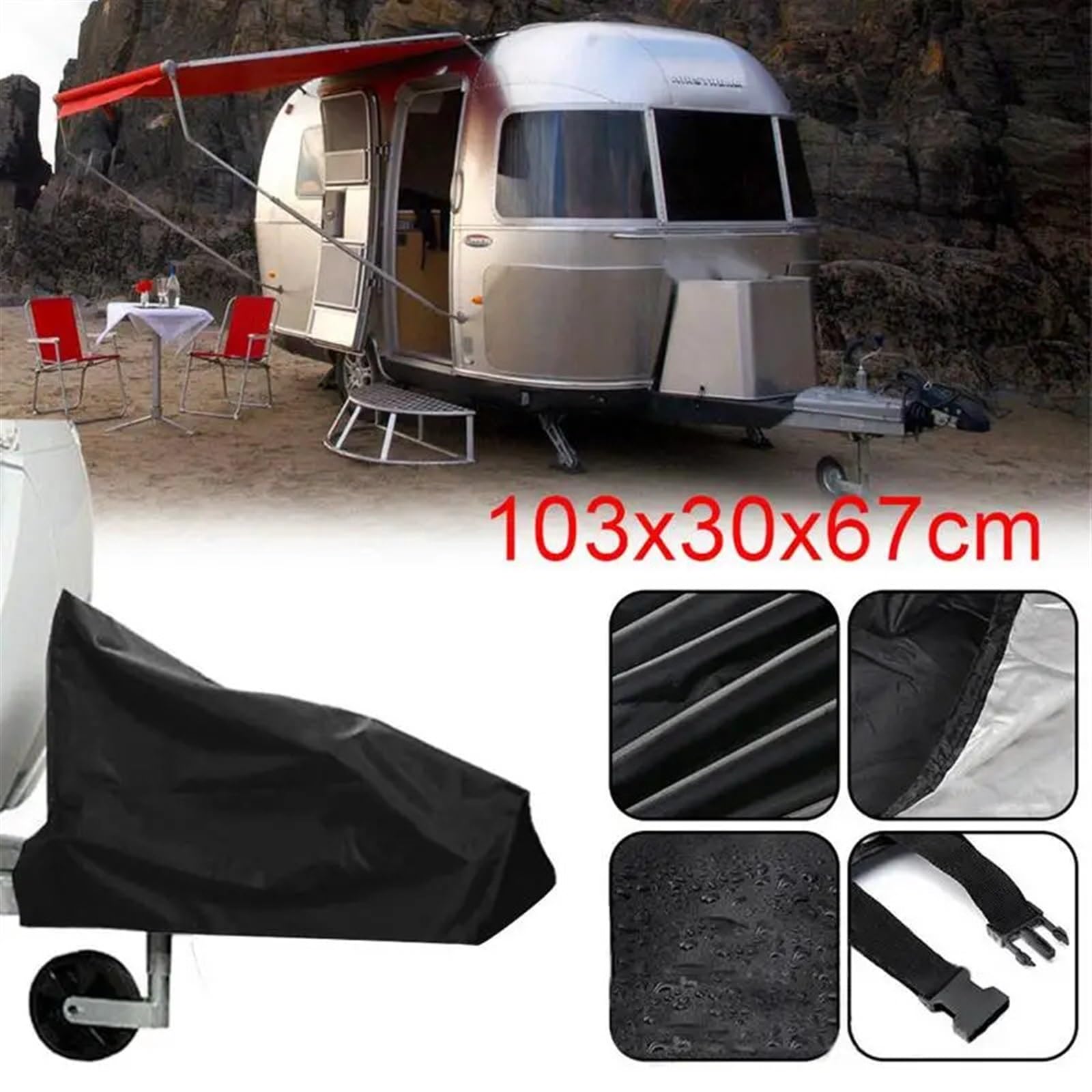 Deichselabdeckung Wohnwagen Universal-Anhängerkupplungsabdeckung for Wohnwagen, Camper-Zubehör, Wohnmobil, 210D wasserdichtes Polyester, langlebige Anhängerabdeckung mit verstellbarem Riemen(Black)