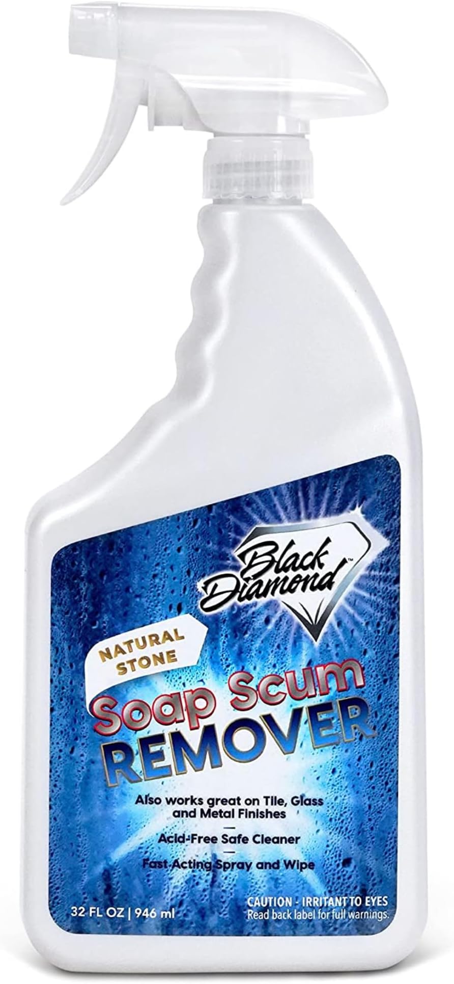 Natural Stone Shower Soap Scum Remover Spray. For Cleaning Bathtubs, Glass Doors, Tubs, Travertine, Marble, Tile. Heavy Duty, Safe Acid-Free Cleaner. Safe for fixtures.