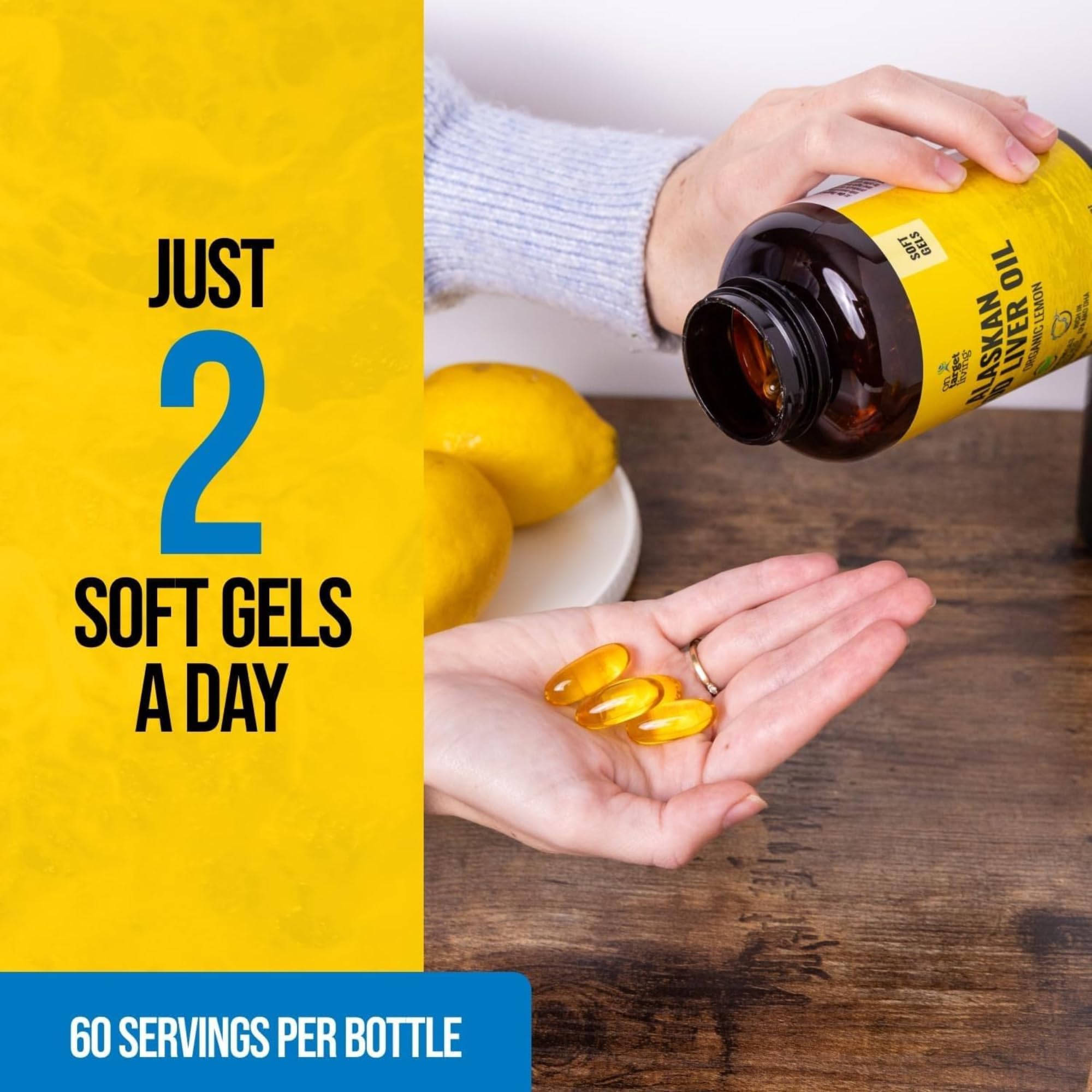 On Target Living Alaskan Cod Liver Oil 120 Soft Gels | Line Caught in The USA | Naturally Occurring Vitamin D | Rich in Omega 3 DHA/EPA — Amazon image 6