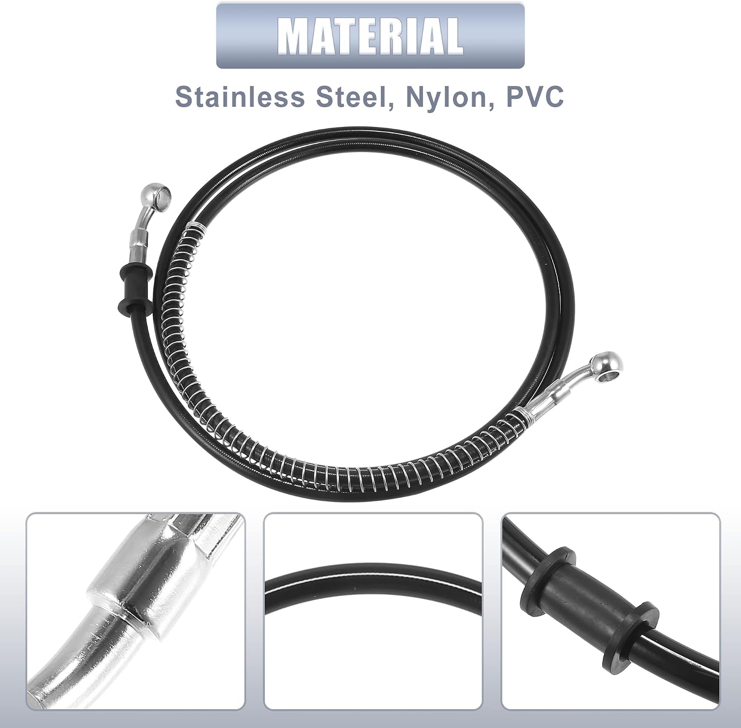Motoforti 62.99" Length 10mm ID Motorcycle Hydraulic Brake Line Oil Hose Pipe Stainless Steel Braided Cable Black