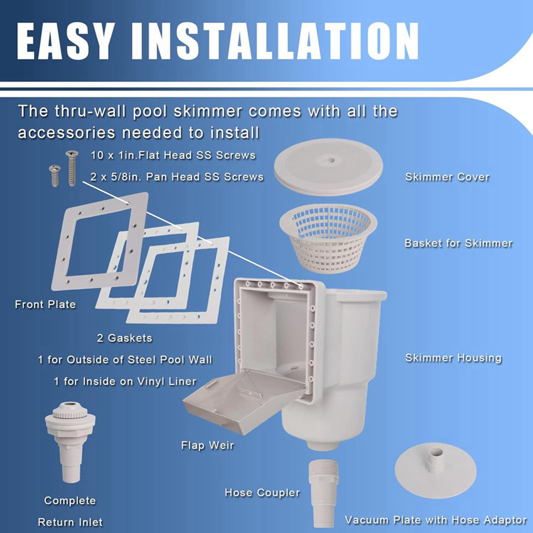 2X Skimmer per Piscina Fuori Terra, Skimmer Passante con Accessorio, Skimmer per Piscina, Larghezza di Apertura 6 Pollici, SP1091LX