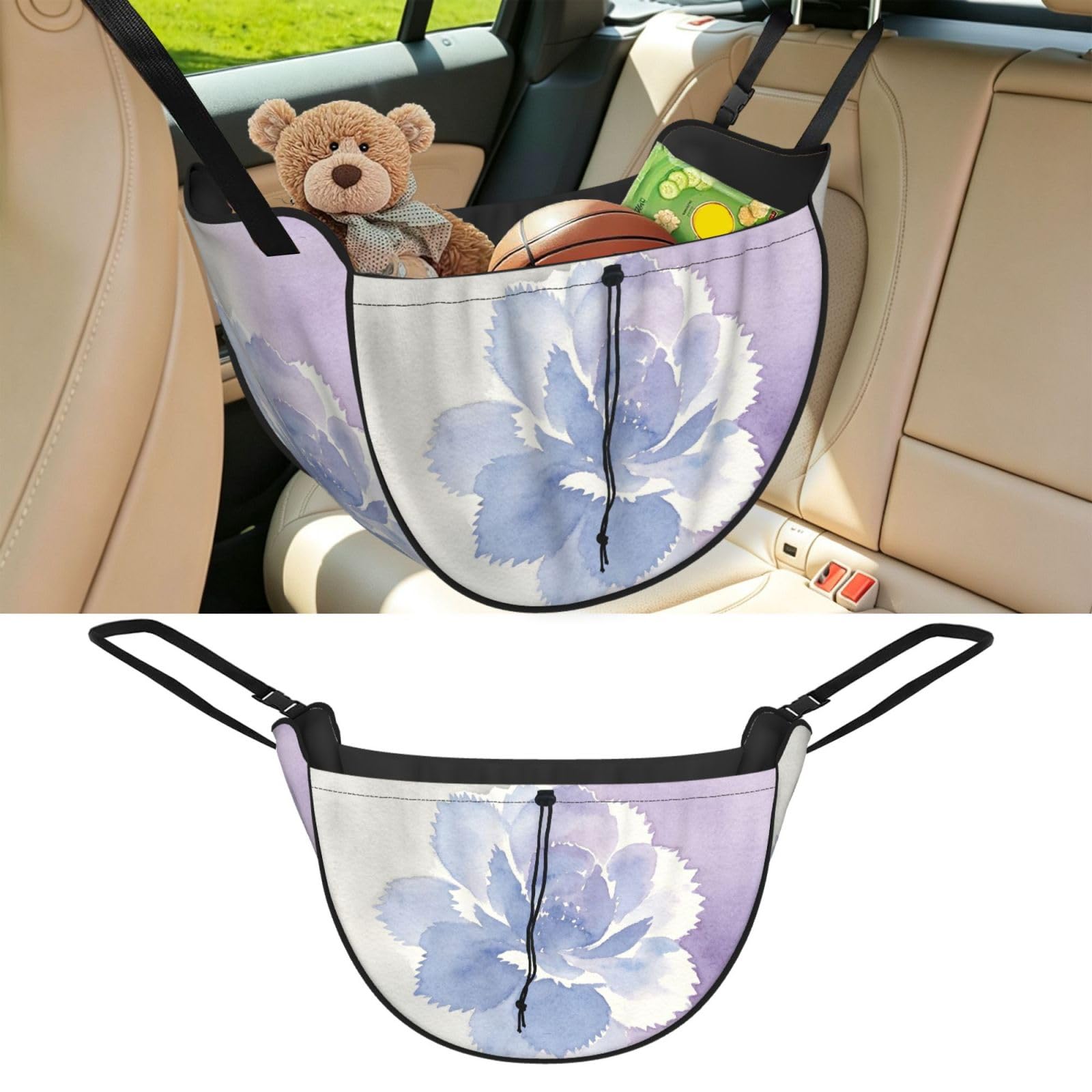 Cntdbu Black Flower Shadow Wash Car Seat Organizer-Backseat Storage Bag For Travel