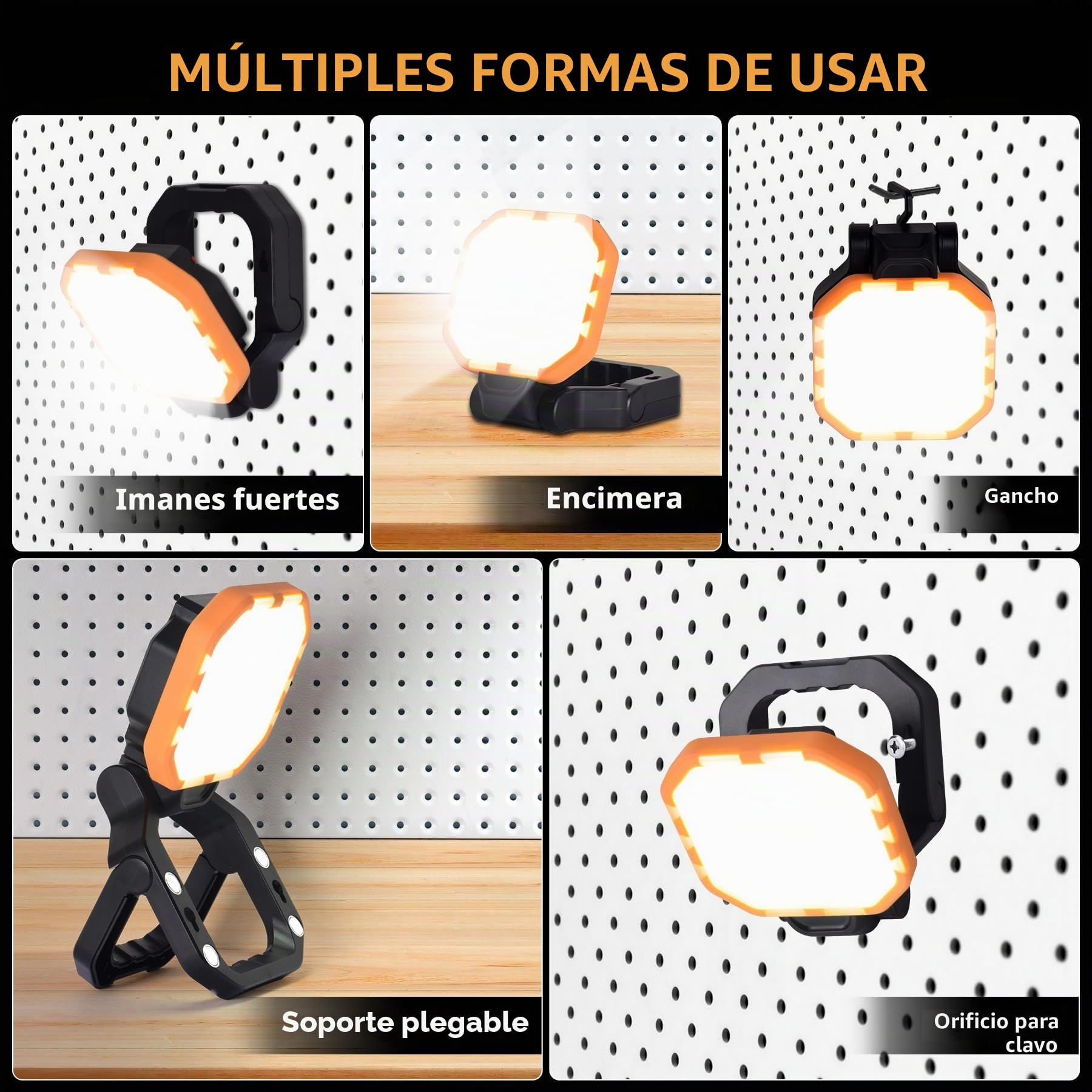 Foco LED Recargable (2pcs), 2500LM, 6000mAh, Base Magnética | 30W, 4 Modos, Rotación de 360°, Salida USB, Luz Roja, Ligero & Portátil para Camping, Construcción, Emergencia, Garaje