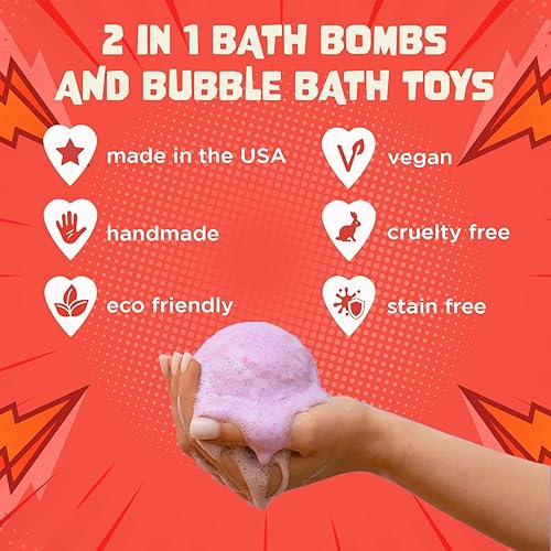 Miniatura 3 de Bombas de baño de superhéroes para niños con juguetes sorpresa en el interior (paquete de 3)  Bomba de burbujas grande para niños y niñas  Fizzies,