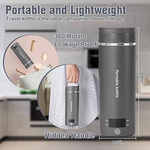 Miniatura 5 de Hervidor eléctrico de viaje, mini tetera portátil, pequeña caldera de agua caliente con 4 ajustes de temperatura, acero inoxidable 304, agua de
