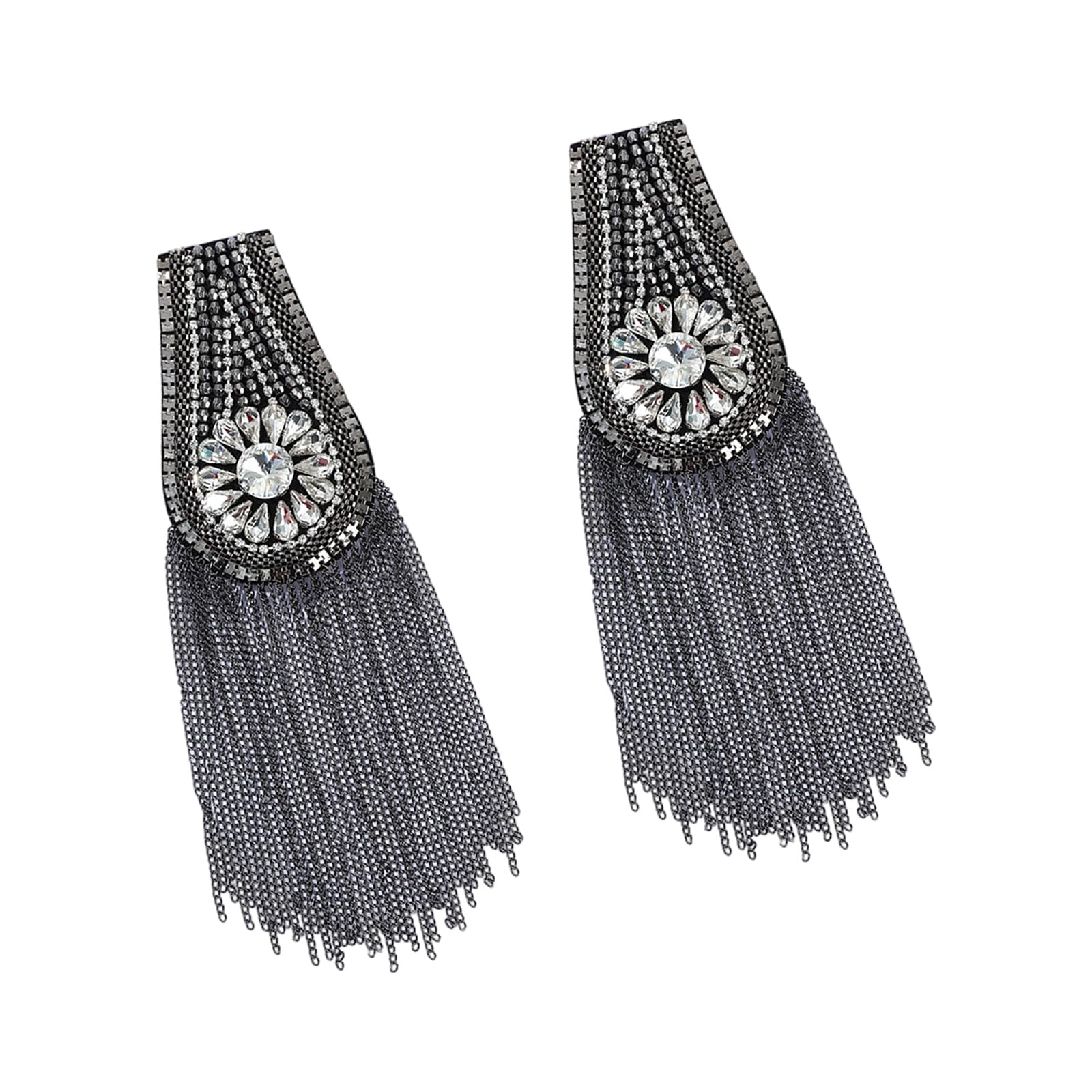 Msioytog Retro Rhinestones Tassels Epaulet Fringed Shoulder Epaulette for Uniform Jackets Costume Embellishments Sewing Craft Fringe Shoulder Decorations