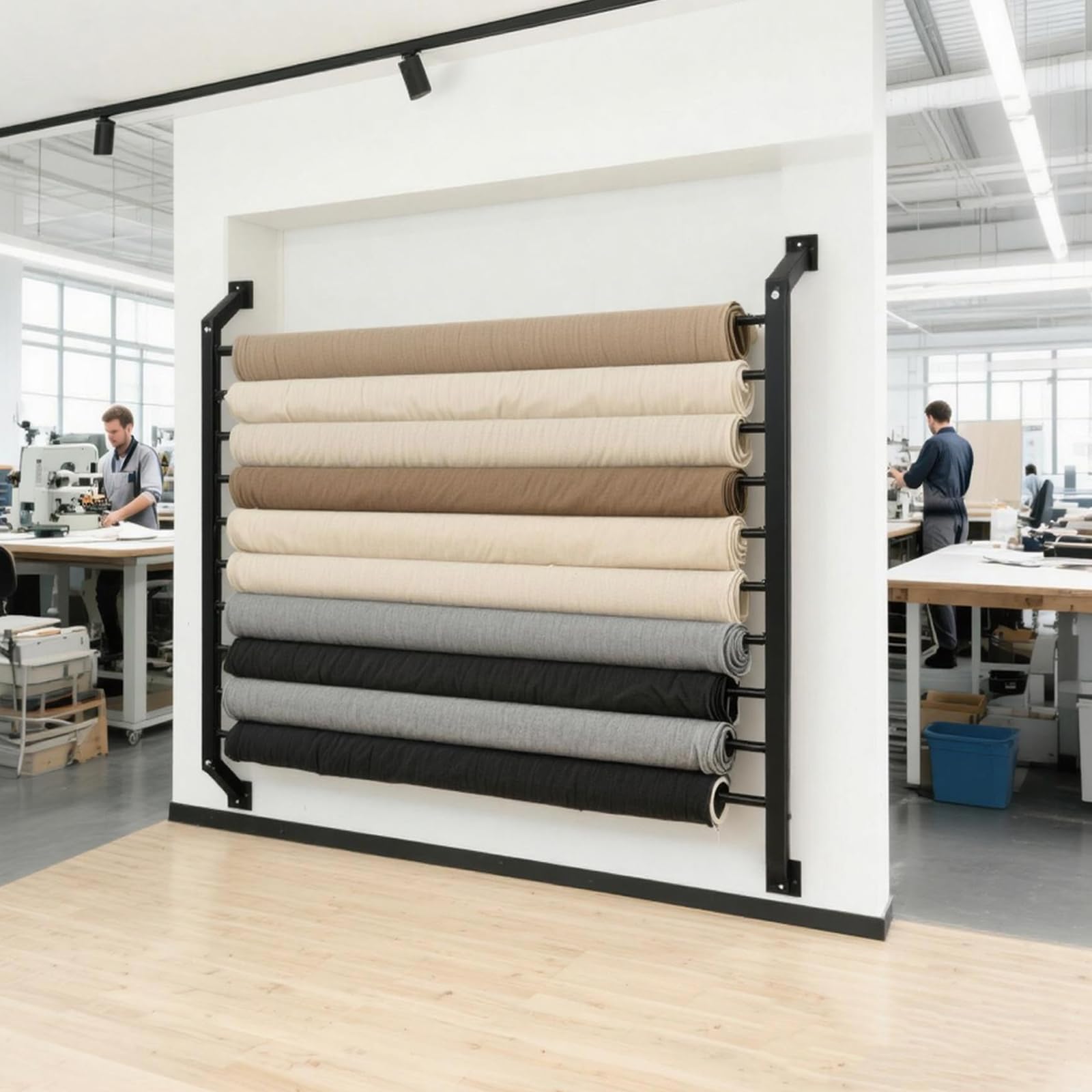VITNSVILE Multi Use Wall Mount Fabric Roll Storage Rack, Adjustable Hanging Rod Holder for Vinyl Wrap Leather Wallpaper, Heavy-Duty Metal Display