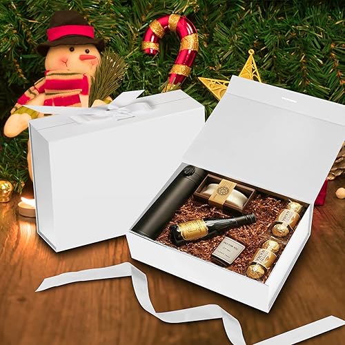 Miniatura 5 de DaiJoob Caja de regalo grande blanca con tapa para regalos de 13 x 9 x 4 pulgadas con cinta y cierre magnético (paquete de 1)