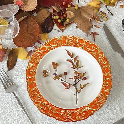 Miniatura 9 de Umisriro Platos de carga de plata antigua con borde en relieve, cargadores de platos redondos de 13 pulgadas, juego de 6 cargadores de plástico en