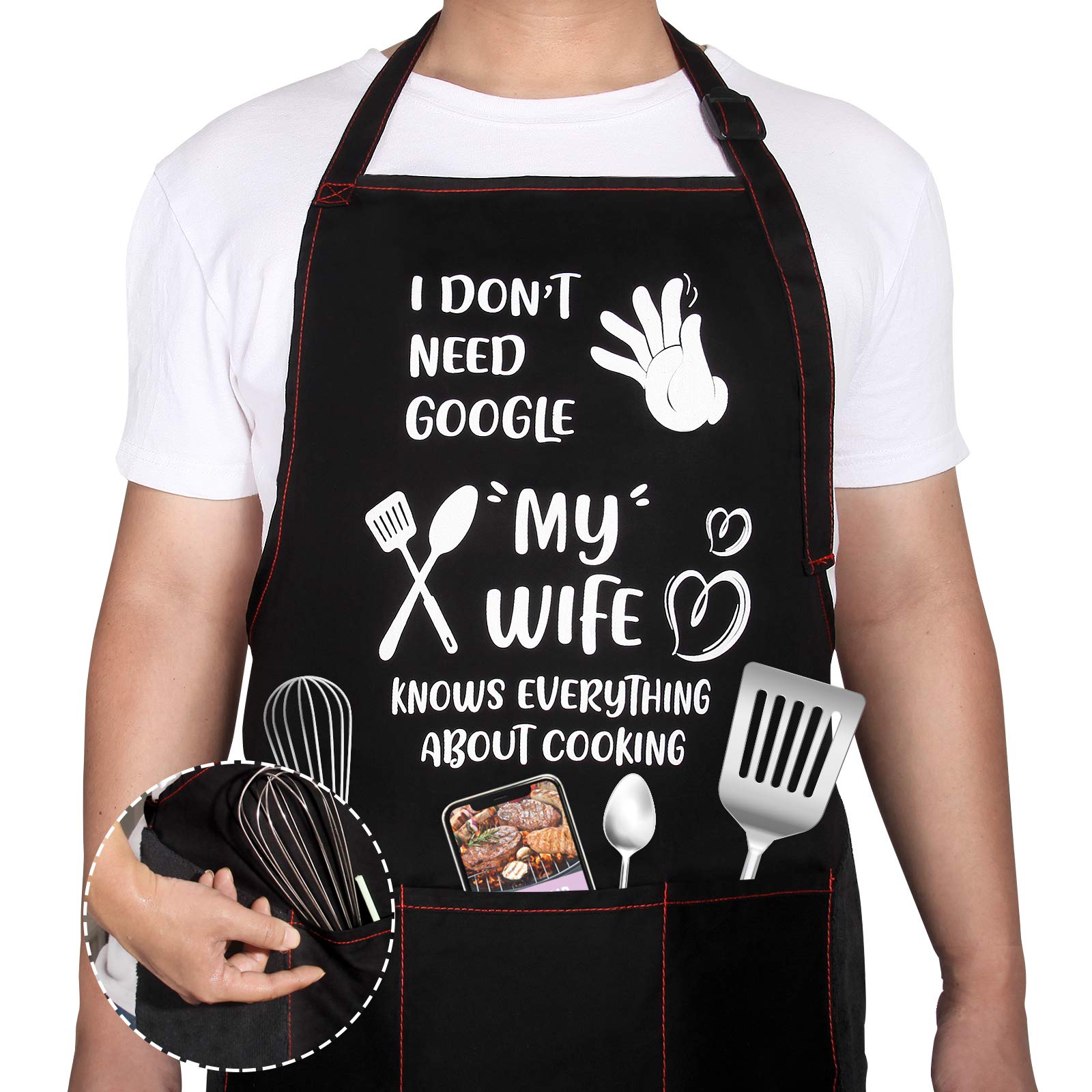 Funny Aprons for Women with 3 Pockets, Kitchen Cooking Chef Apron for Men, Gifts for Mom Mother