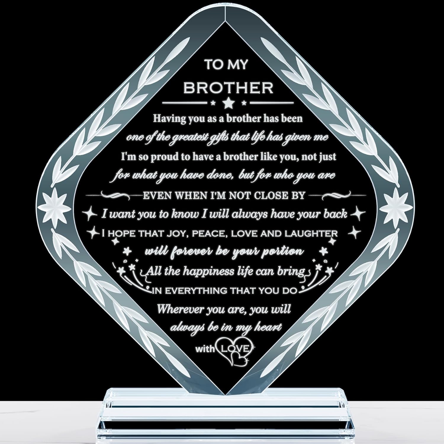Gifts for Brother Meaningful Brother Birthday Gifts from Sister Brother Laser Engraved Crystal Keepsake for Best Fathers Day Christmas Graduation Gift for Brother Adult