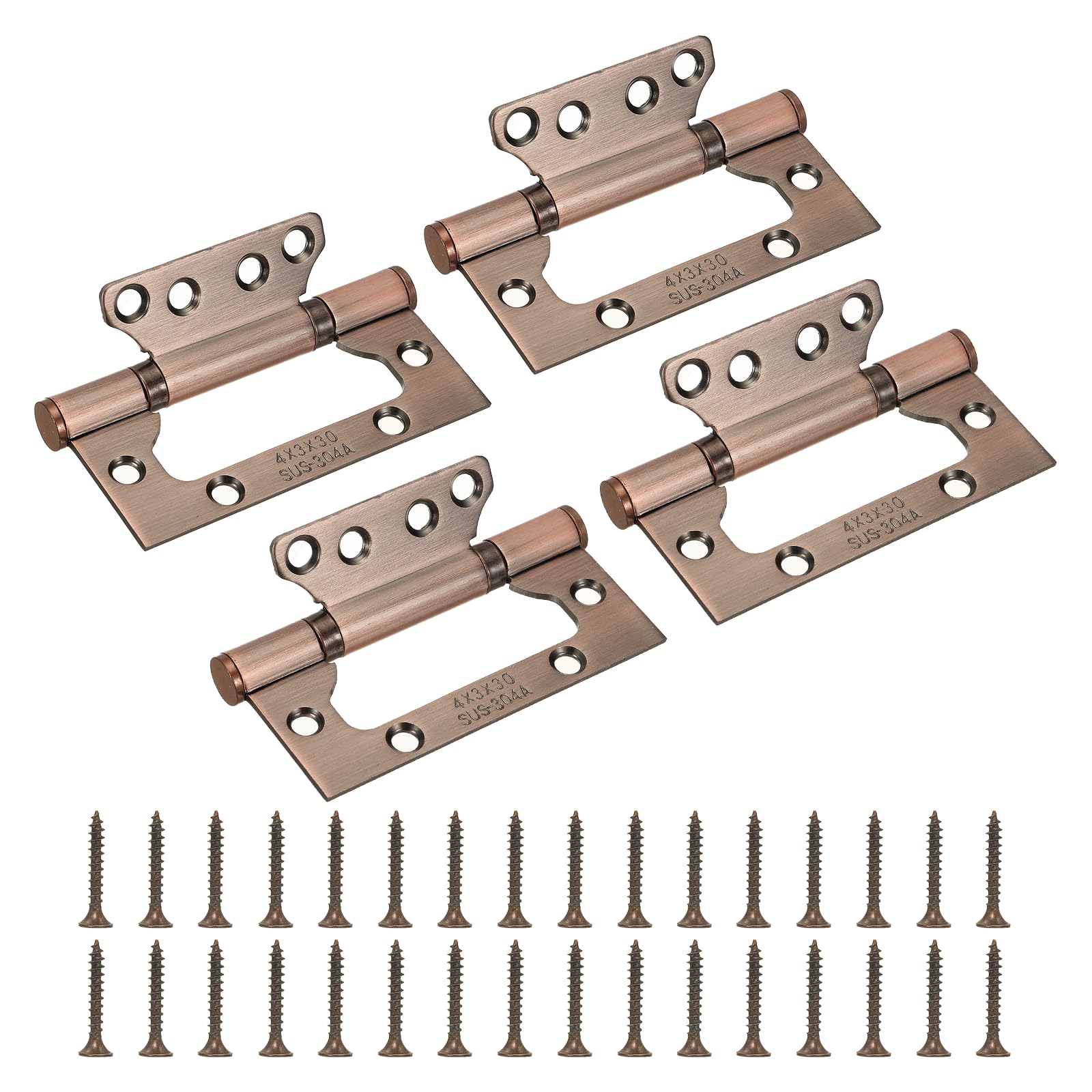 sourcing map 4Pcs Non Mortise Door Hinges, 4" x 2" Stainless Steel Hinges with Mounting Screws, Ball Bearing Door Hinges for Interior and Exterior Doors, Wood and Metal Doors, Copper โ image 1