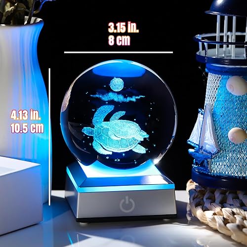 Miniatura 6 de Ornalrist Regalos de tortugas marinas para mujeres y hombres, bola de cristal de tortuga marina 3D con base de luz LED colorida, bola de nieve de