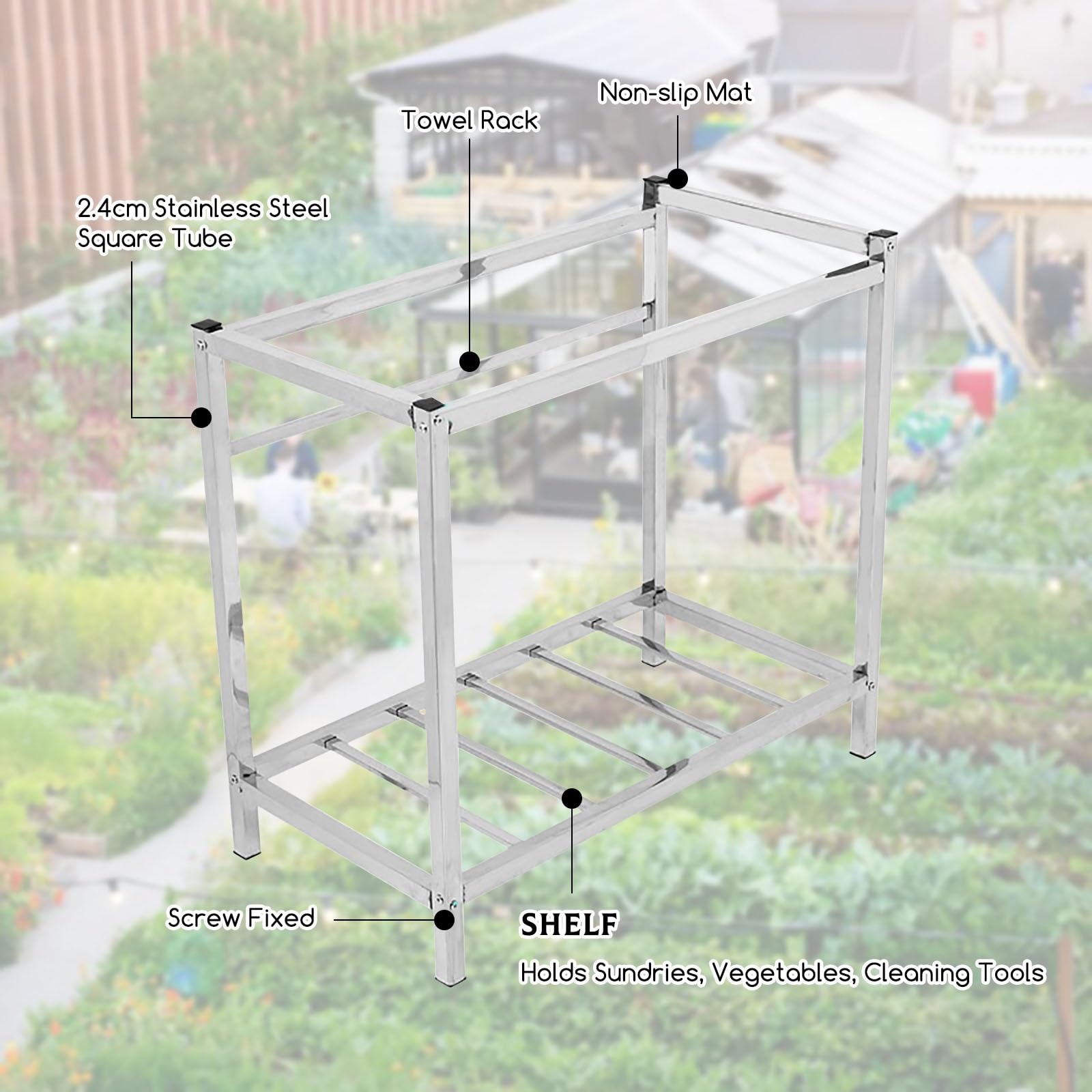 Evier Exterieur De Jardin Evier Cuisine Inox Sur Pied avec Robinet Et étagères De Rangement Evier De Restaurant Commercial Pour Garage/Appartement/Sous-Sol/Boutique Facile à Nettoyer(75x40xH75cm)
