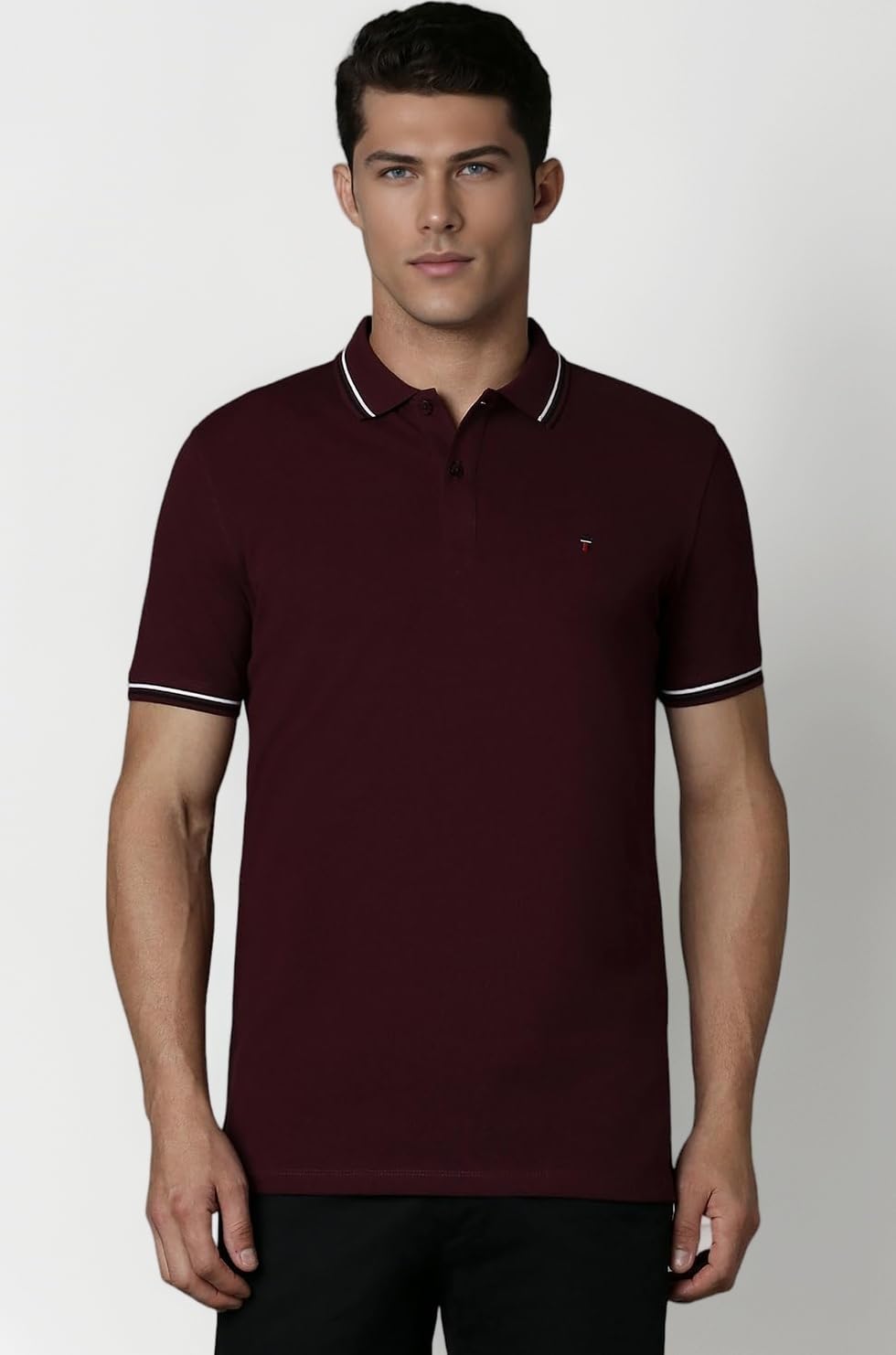 Men's Slim Fit Textured Collar and Cuff Solid Pique Half Sleeve Polo T-Shirt with Stretch