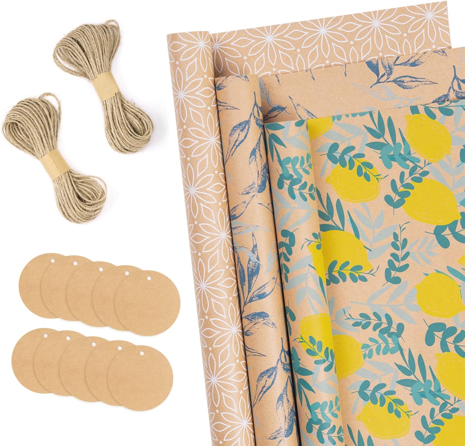 BIOBROWN Bridal Shower Wrapping Paper Roll with Tags, Jute