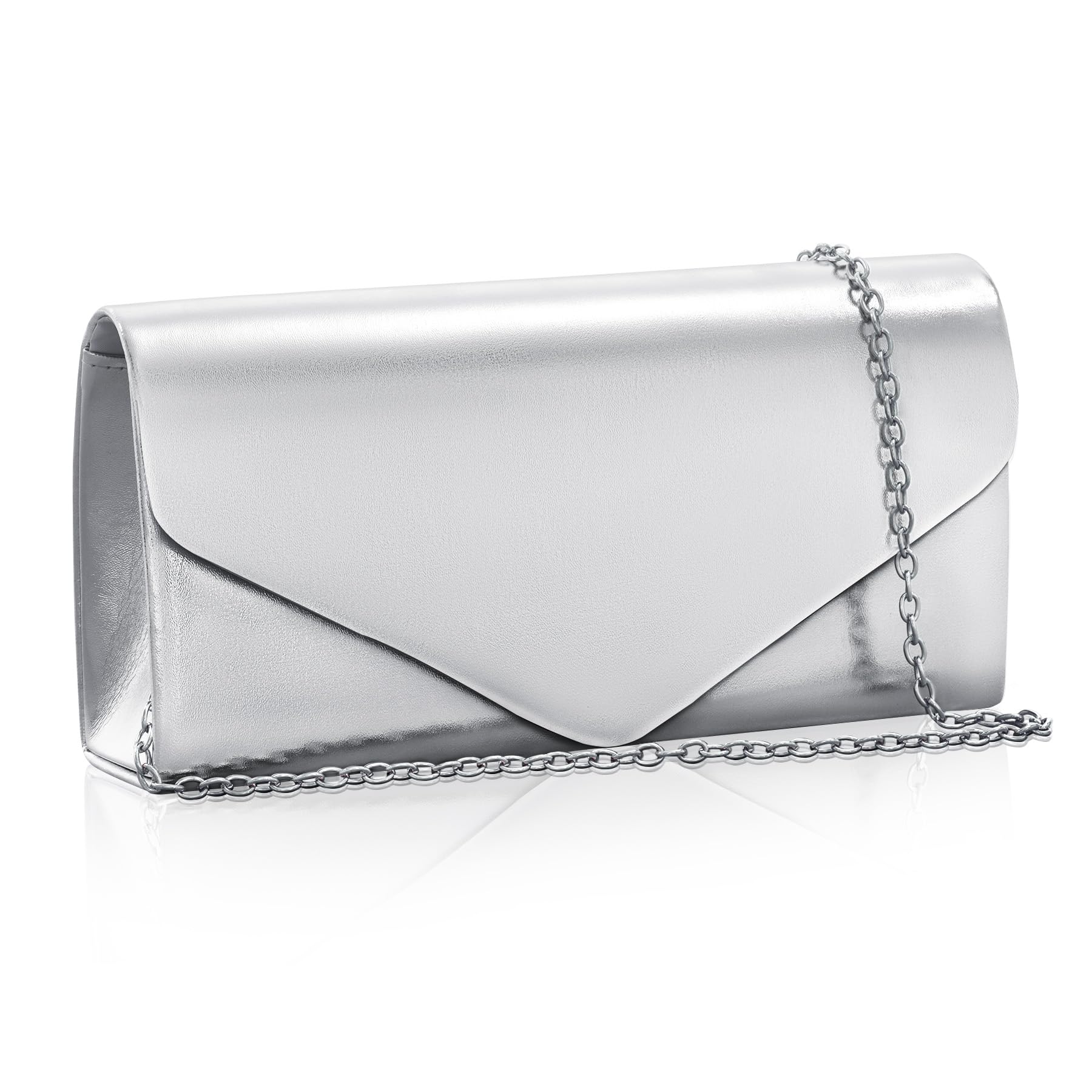 Evening Bag Clutch Purse for Women, Silver Formal Handbag with Crossbody Chain, Glittery Purse for Wedding Porm