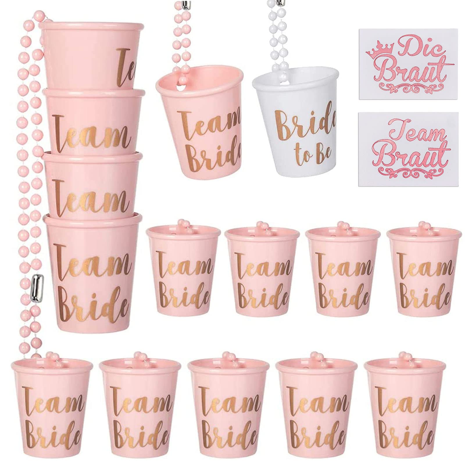 Confezione da 15 bicchierini da shot con catena, bicchierini da shot Jga, da appendere alla sposa, per collana, per addio al celibato, sposa, festa, decorazione di nozze