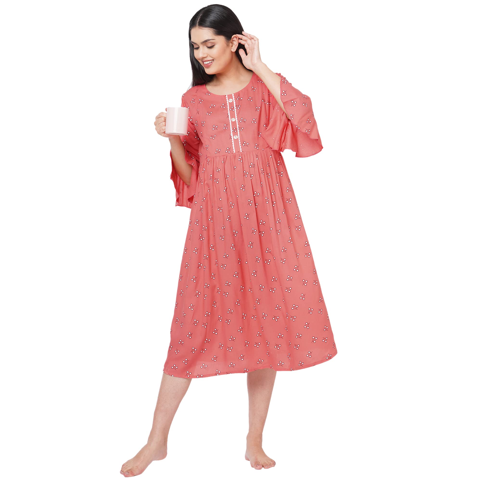 sweet dreams Women's Rayon Midi Casual Regular Nightgown-picture-29