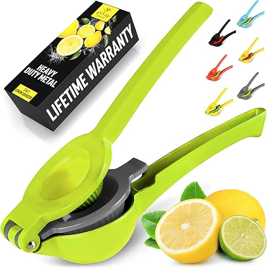 Zulay Metal 2-In-1 Lemon Squeezer Manual - Sturdy, Max Extraction Hand Juicer Lemon Squeezer Gets Every Last Drop - Easy to Clean Manual Citrus Juicer - Easy-to-Use Lemon Juicer Squeezer - Yellow/Grey