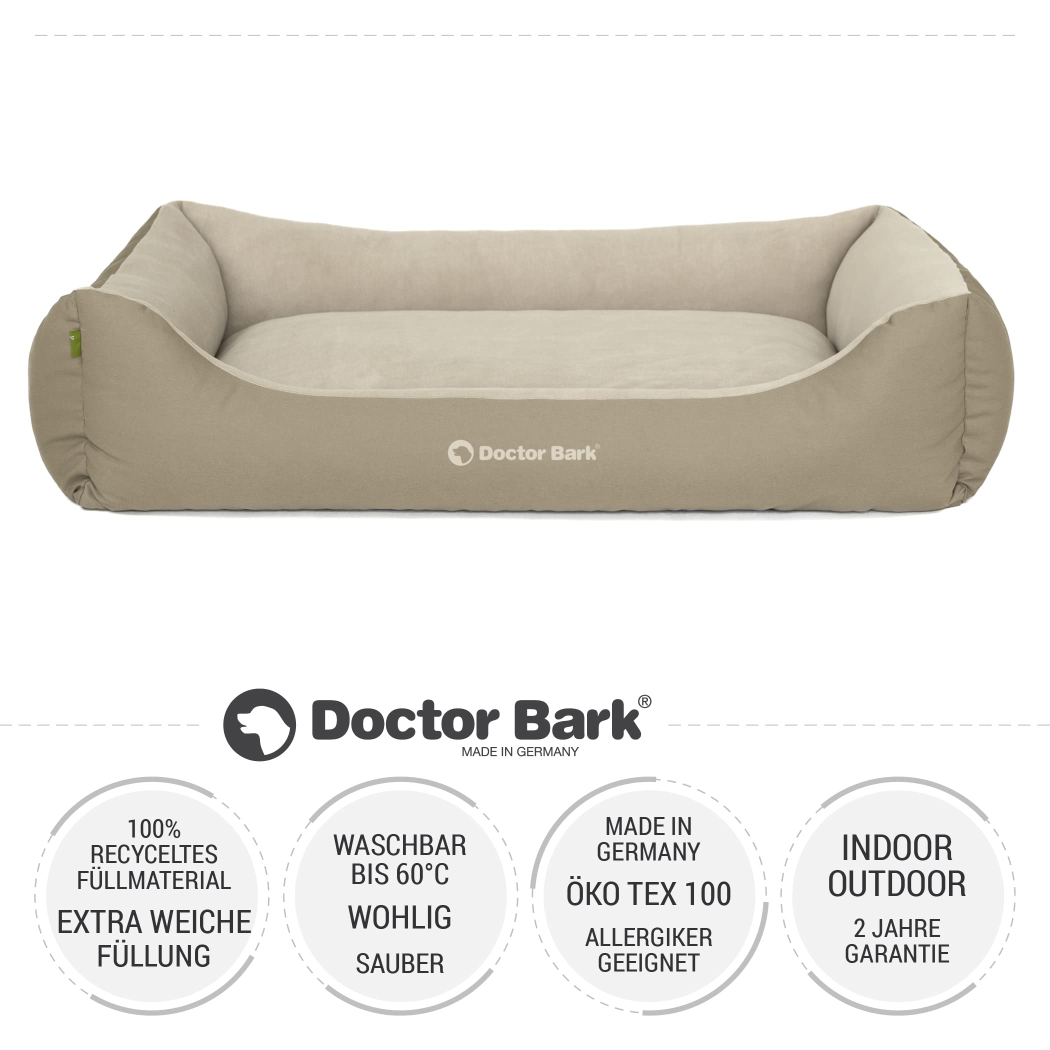 Doctor Bark GreenLabel - Cama para perros grandes, lavable, mullida y suave, resistente y acogedora cama para perros - GreenLabel (XL, 110 x 85 cm, color marrón dorado)