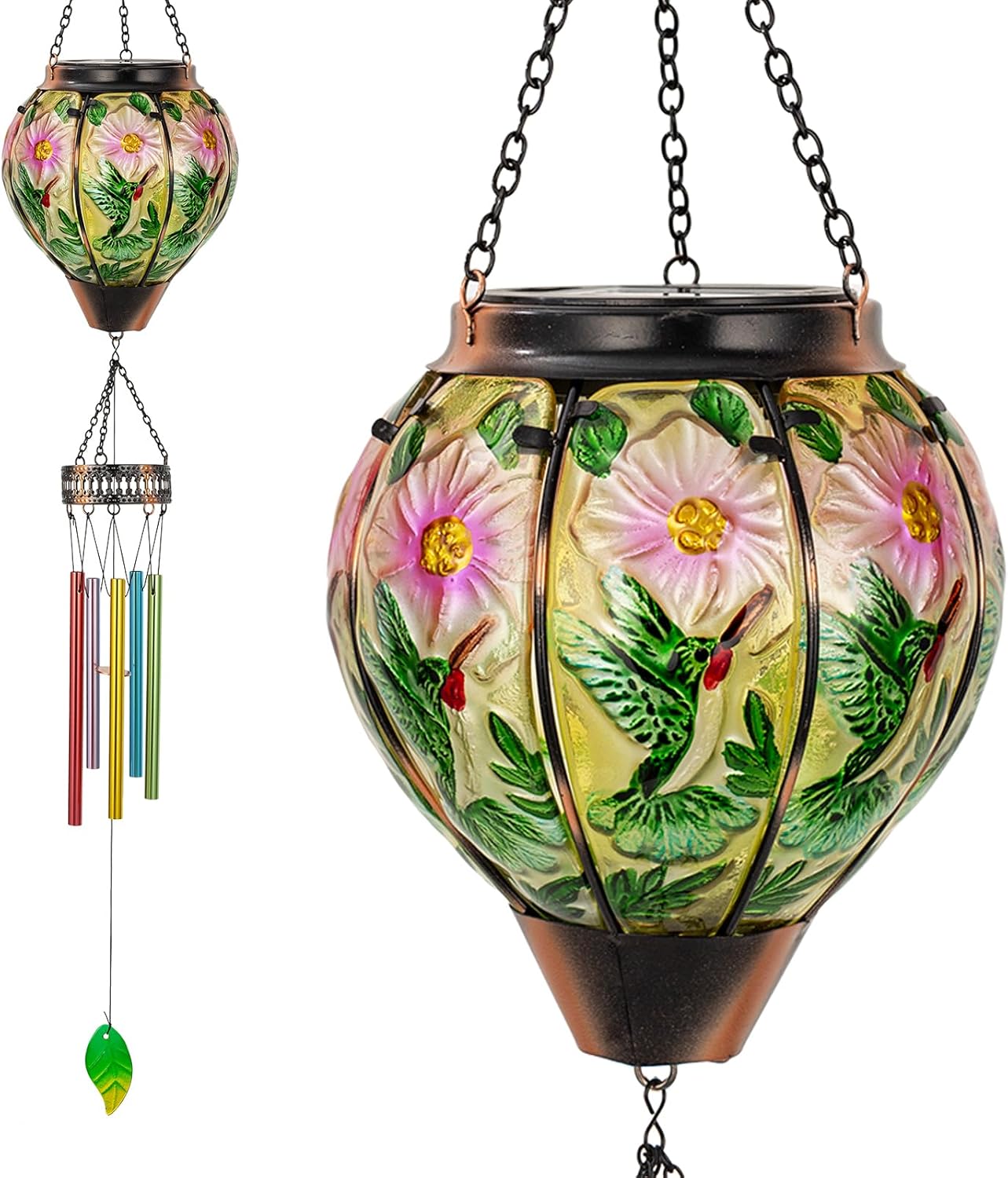 Hummingbird Wind Chimes,40.2” Solar Wind Chimes for Outside,Memorial Wind Chime with Lanterns,Solar Windchimes Outdoor for Mom Women Grandma,Hummingbird Hanging Windchime for Patio Yard Decor