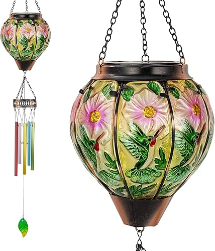 Miniatura 11 de Campanillas de viento solares para exteriores, campanilla de viento colgante de girasol, linternas solares LED campanillas de viento, campanillas