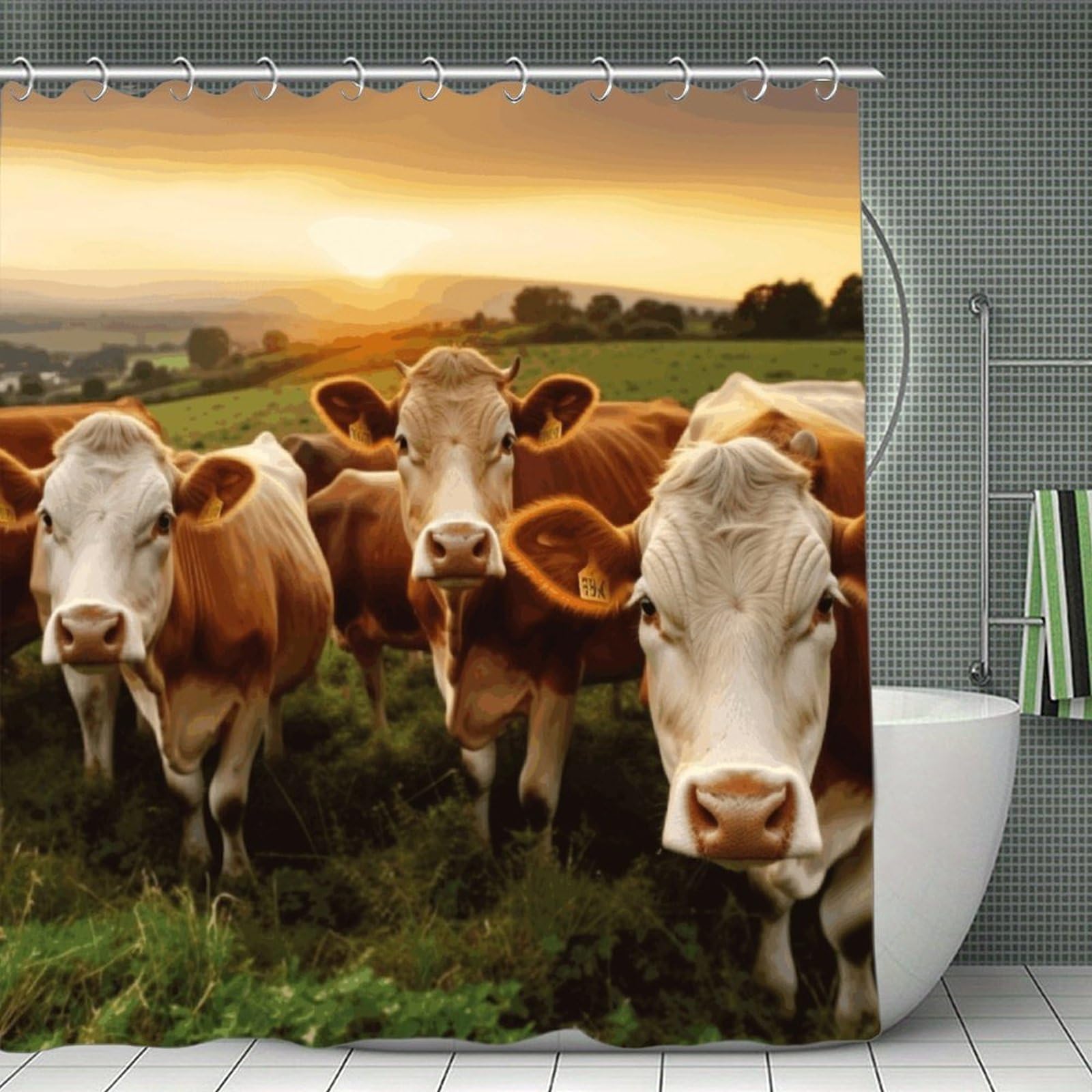 VstaDank Animal Cows Shower Curtain 71x71 Heavy Duty Polyester Cloth Bath Curtain with Hooks Thick Waterproof Shower Liner Fun Magic Decorative Bathroom Curtains for Bathtub