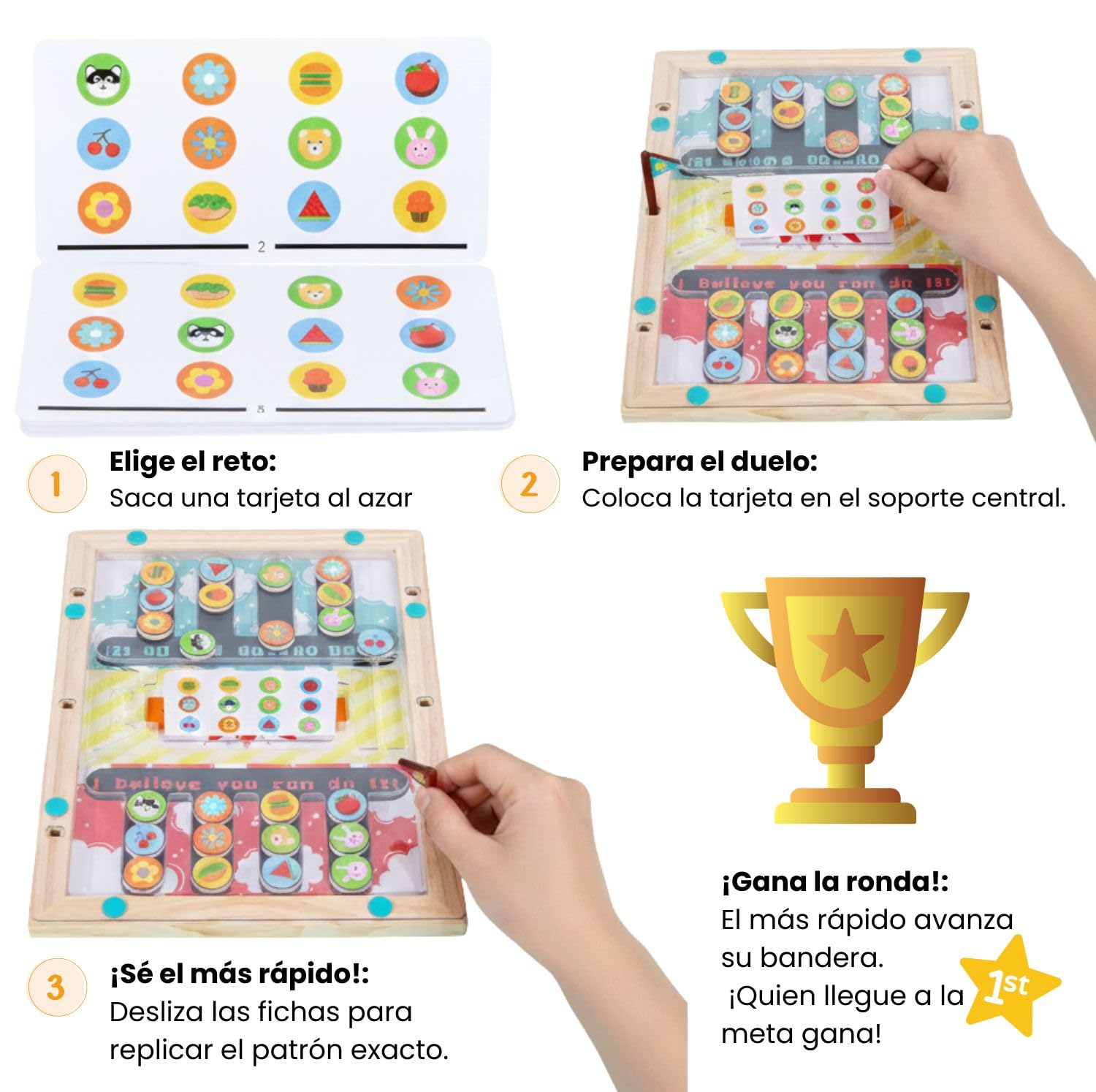 Juego Educativo Madera Montessori Batalla Colores Formas Niños 3 Años Puzzle Deslizante Lógica Tablero Doble Cara Competición Motricidad Fina Regalo Navidad Cumpleaños Juguete Aprendizaje Preescolar — view 3