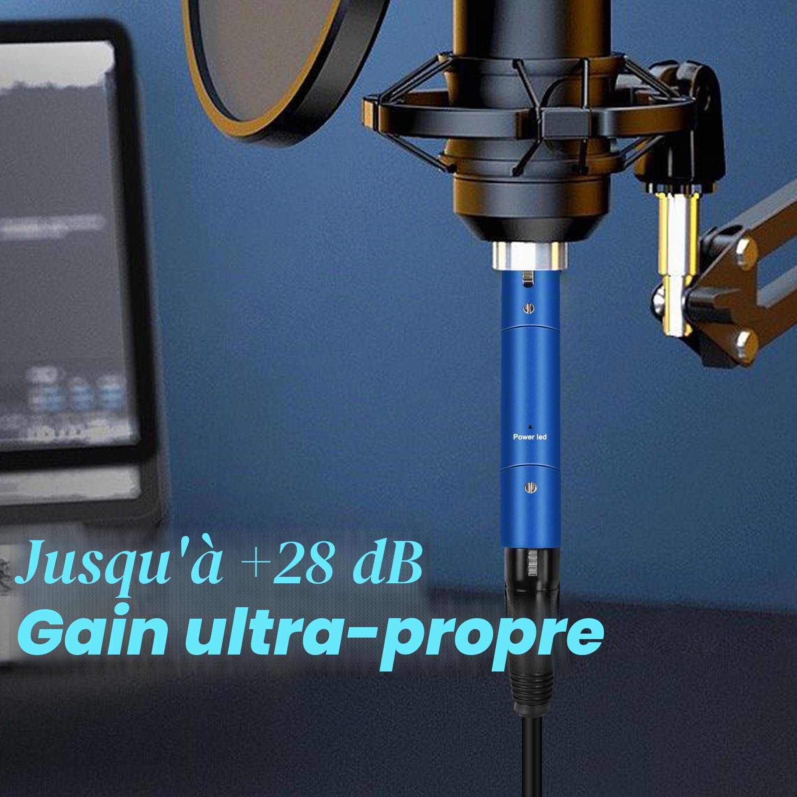 XMSJSIY Préamplificateur de micro pour microphone - Gain ultra propre pour microphone dynamique actif en ligne jusqu'à +28 dB - Amplificateur XLR professionnel pour enregistrement en studio de