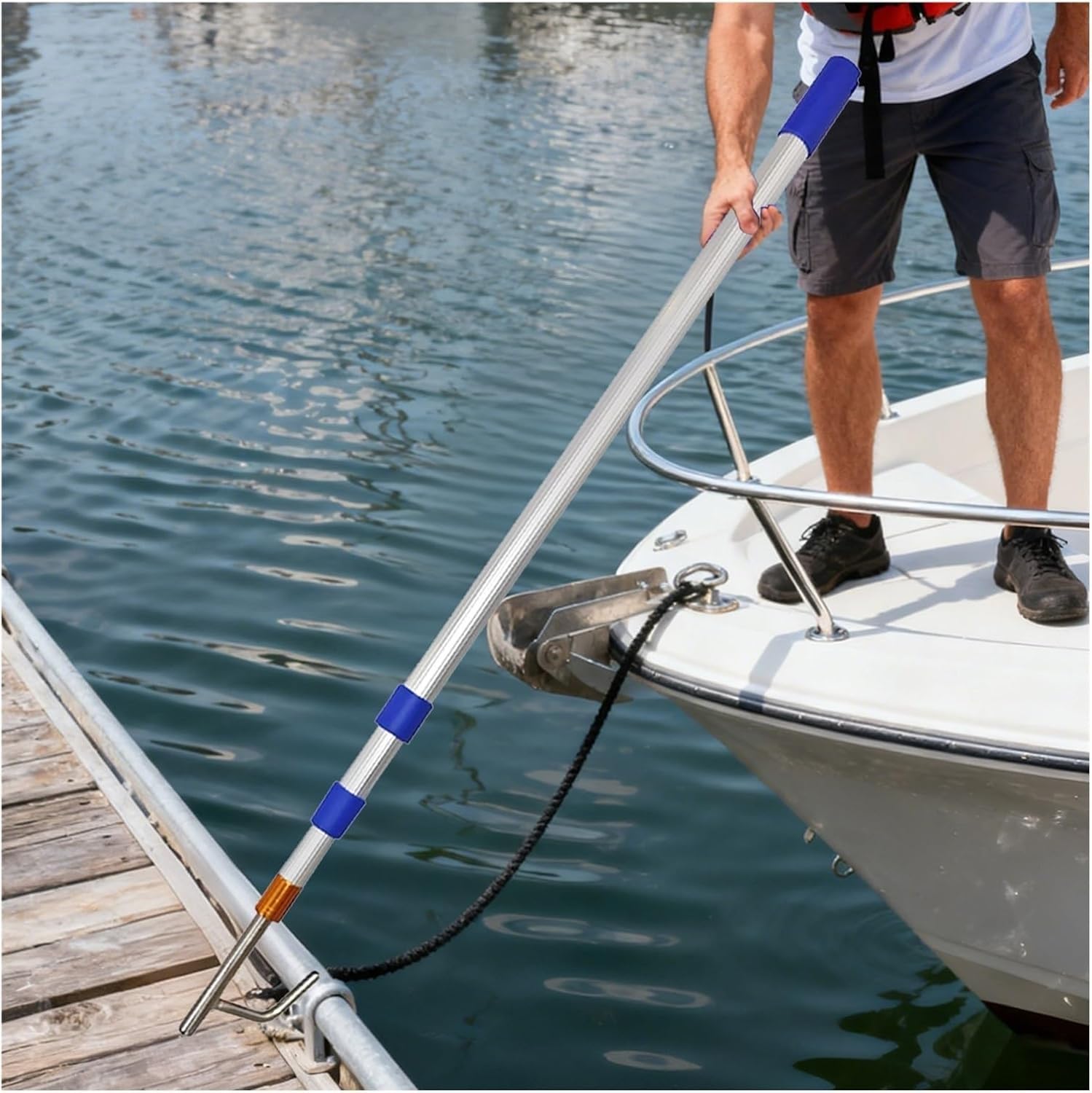 HTDRE Telescopic Pushing Pole, Versatile Aluminum Pickup Hook for Docking, Rescuing, and Boating - Extendable 300cm Length