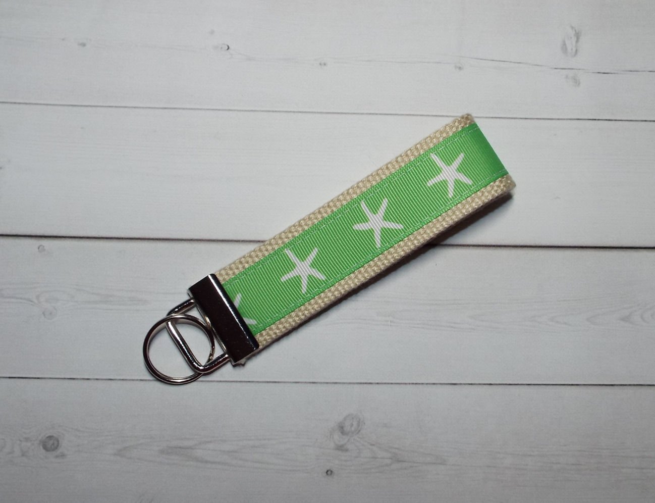 Key FOB / Key Chain / Wristlet lime green starfish