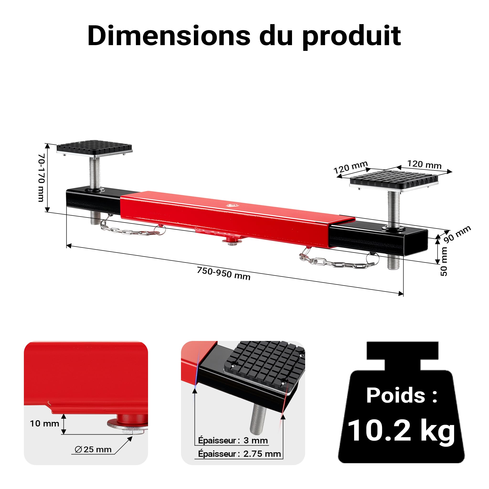 Lot De 2 Patins De Levage Ronds En Caoutchouc Pour Levage De Sol Noir