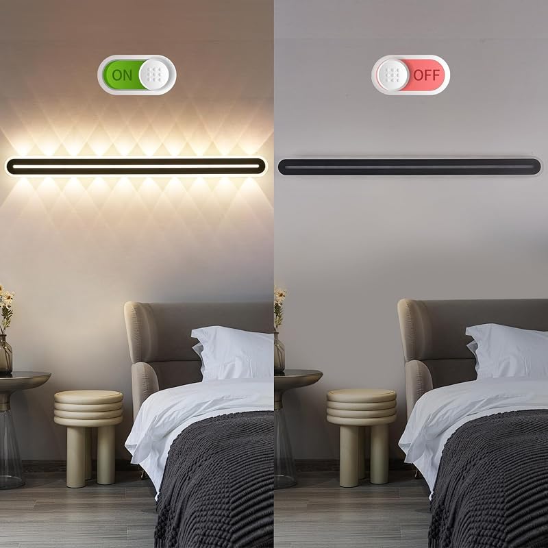 SUCIKORIO 100 cm LED Fali Lámpa - 40W Modern Fekete Világítás 3000K-6500K, 5-100% Szabályozható, Távirányítóval és Applikációval Hálószobába