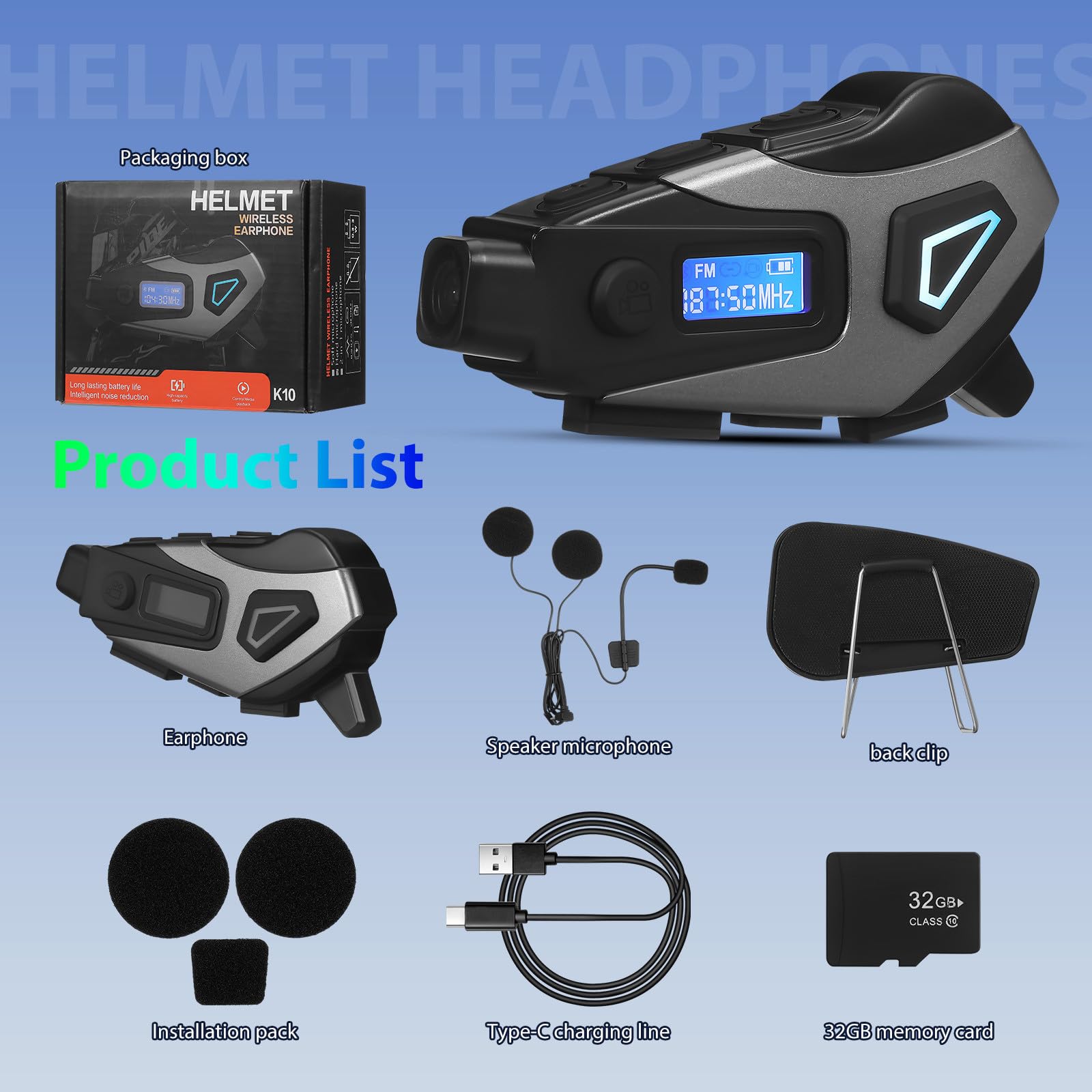 ifundom Auricolare Wireless per Casco Moto 2 in 1, Abs, 1200 Mah, 32 Gb, Versione 5.4, Ipx8, Microfono con Riduzione Rumore, per Casco Moto, Uomo e Donna