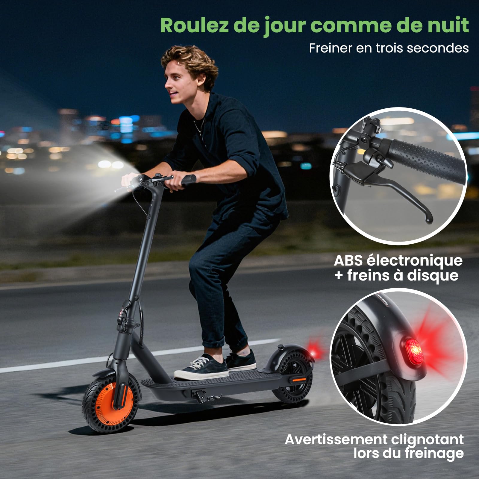 Trottinette Électrique Adulte,Autonomie 20km,Pneu Plein 8,5,Moteur 350w,3 Modes+Cruise,Double Freinage,Offrir des Cadeaux,Aller à l'école/Travailler/Camping-Noir