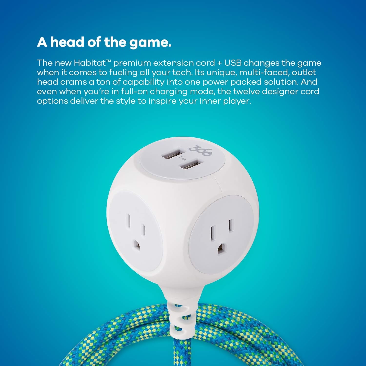 Flаѕh Sаlе Buу 1 gеt 1 360 Electrical 360468 Habitat Braided Extension Cord w/ 2.4A Dual USB, 6 ft, Accent-Mint Julep, 6 ft, 6 Ft