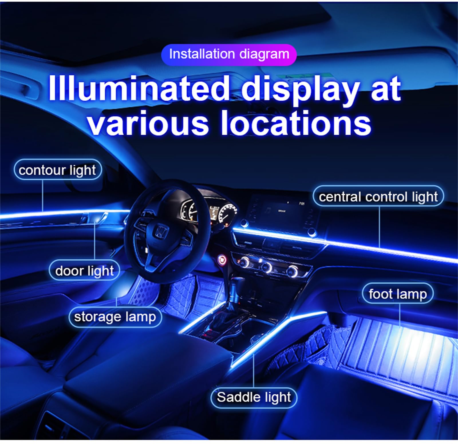 Control De Aplicación De Tira De Luz LED Ambiental para Automóvil, RGB Symphony Color 620 LED Kits De Iluminación Ambiental De Fibra Óptica,18 in 1